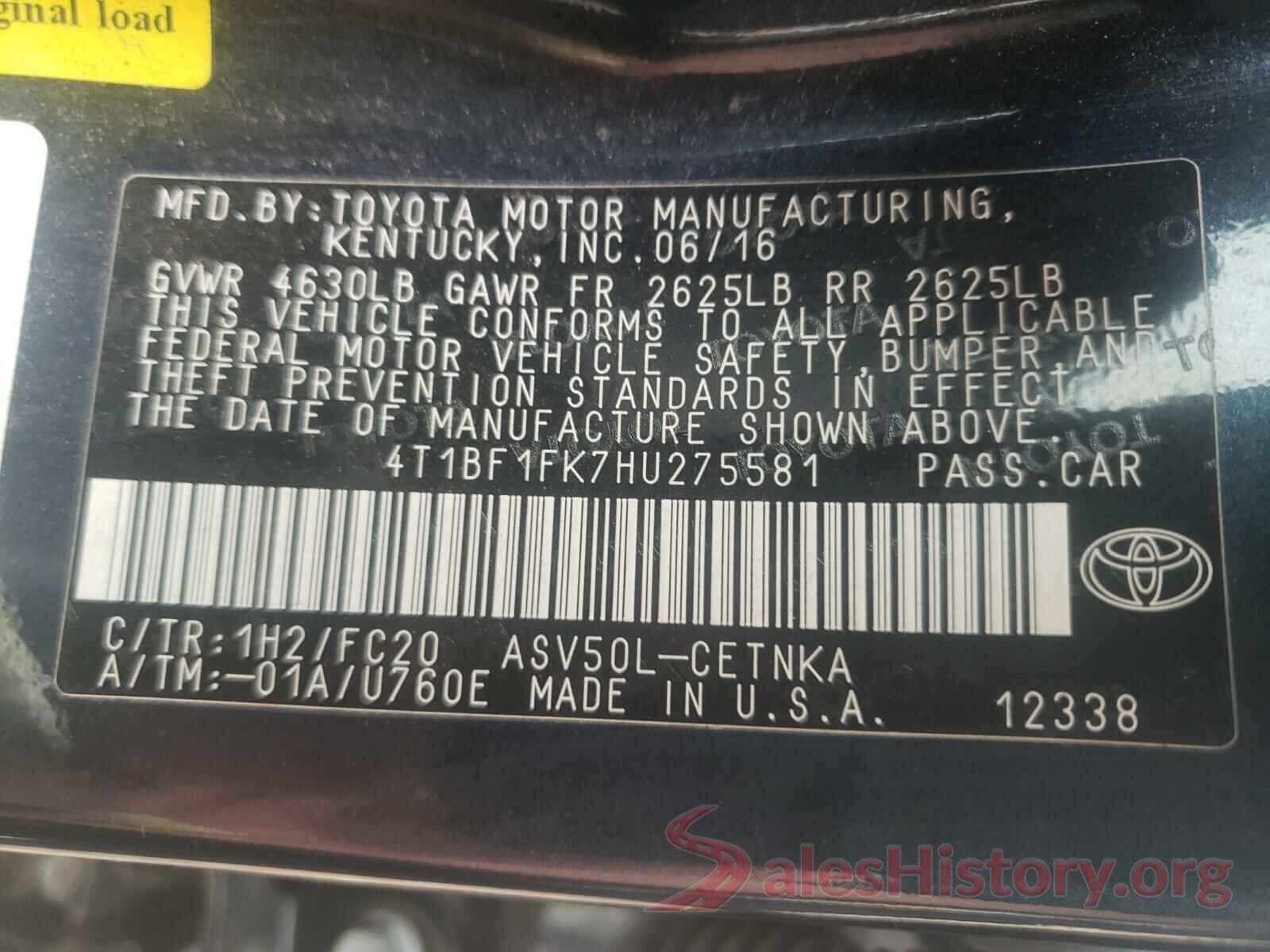 4T1BF1FK7HU275581 2017 TOYOTA CAMRY