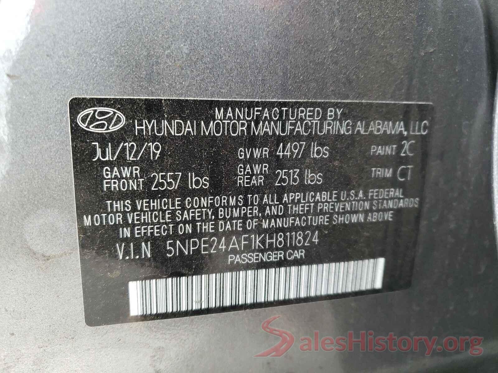 5NPE24AF1KH811824 2019 HYUNDAI SONATA