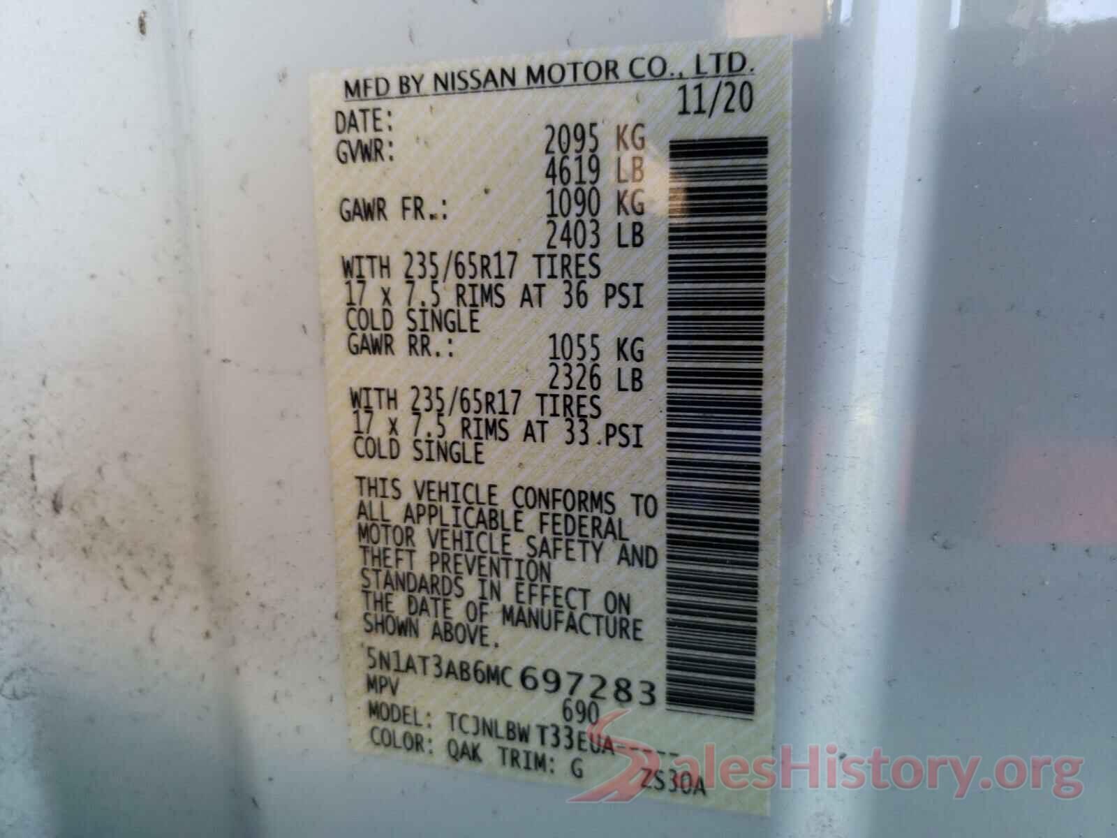 5N1AT3AB6MC697283 2021 NISSAN ROGUE