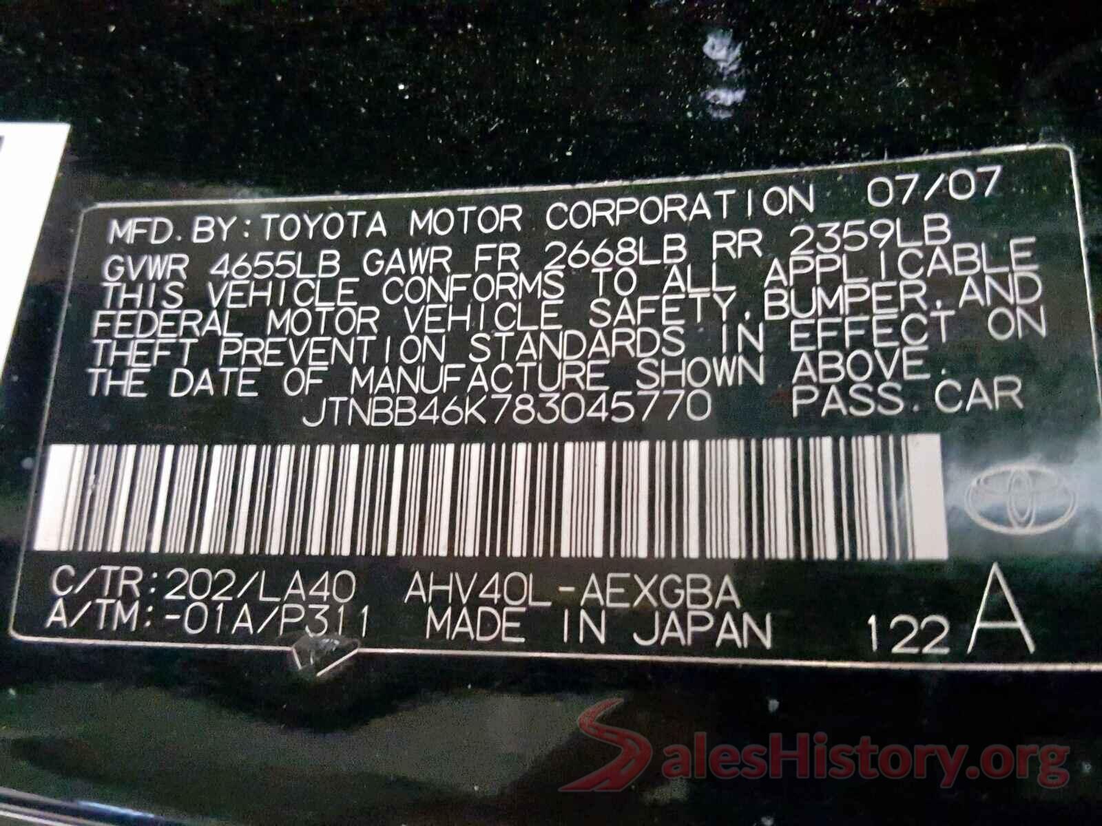 JTNBB46K783045770 2008 TOYOTA CAMRY