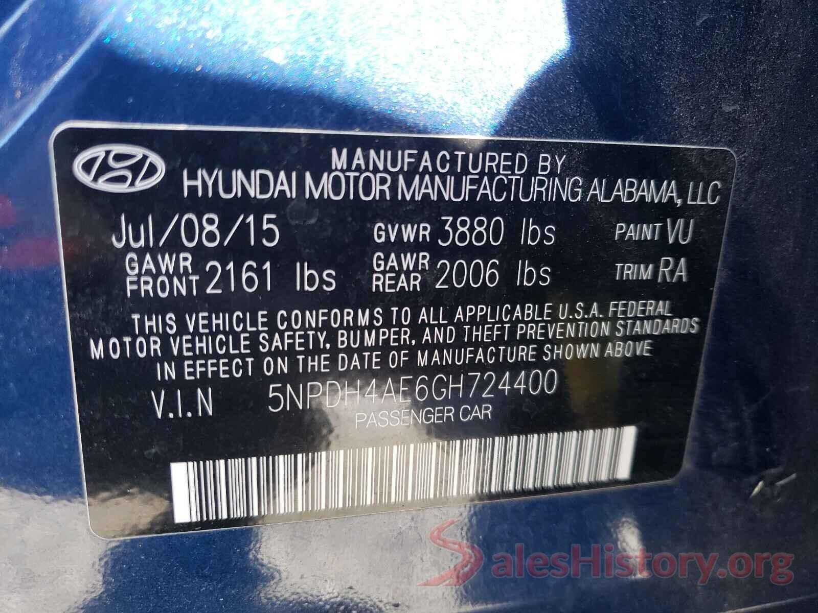 5NPDH4AE6GH724400 2016 HYUNDAI ELANTRA