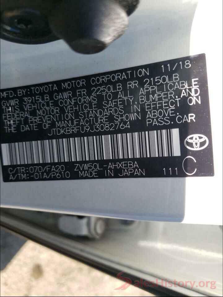 JTDKBRFU9J3082764 2018 TOYOTA PRIUS