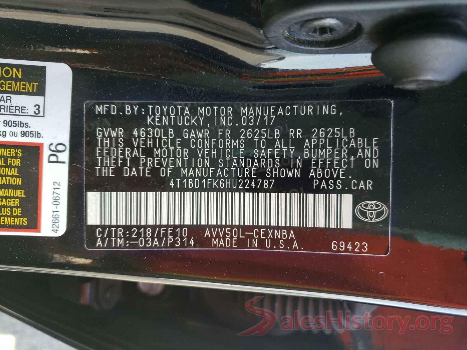 4T1BD1FK6HU224787 2017 TOYOTA CAMRY