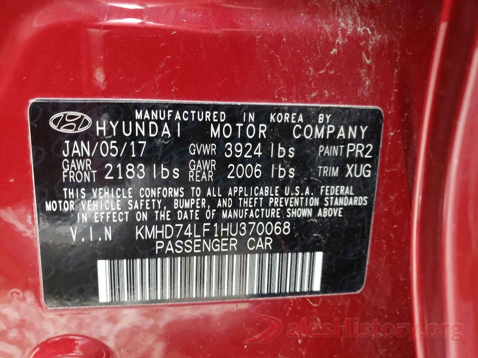 KMHD74LF1HU370068 2017 HYUNDAI ELANTRA