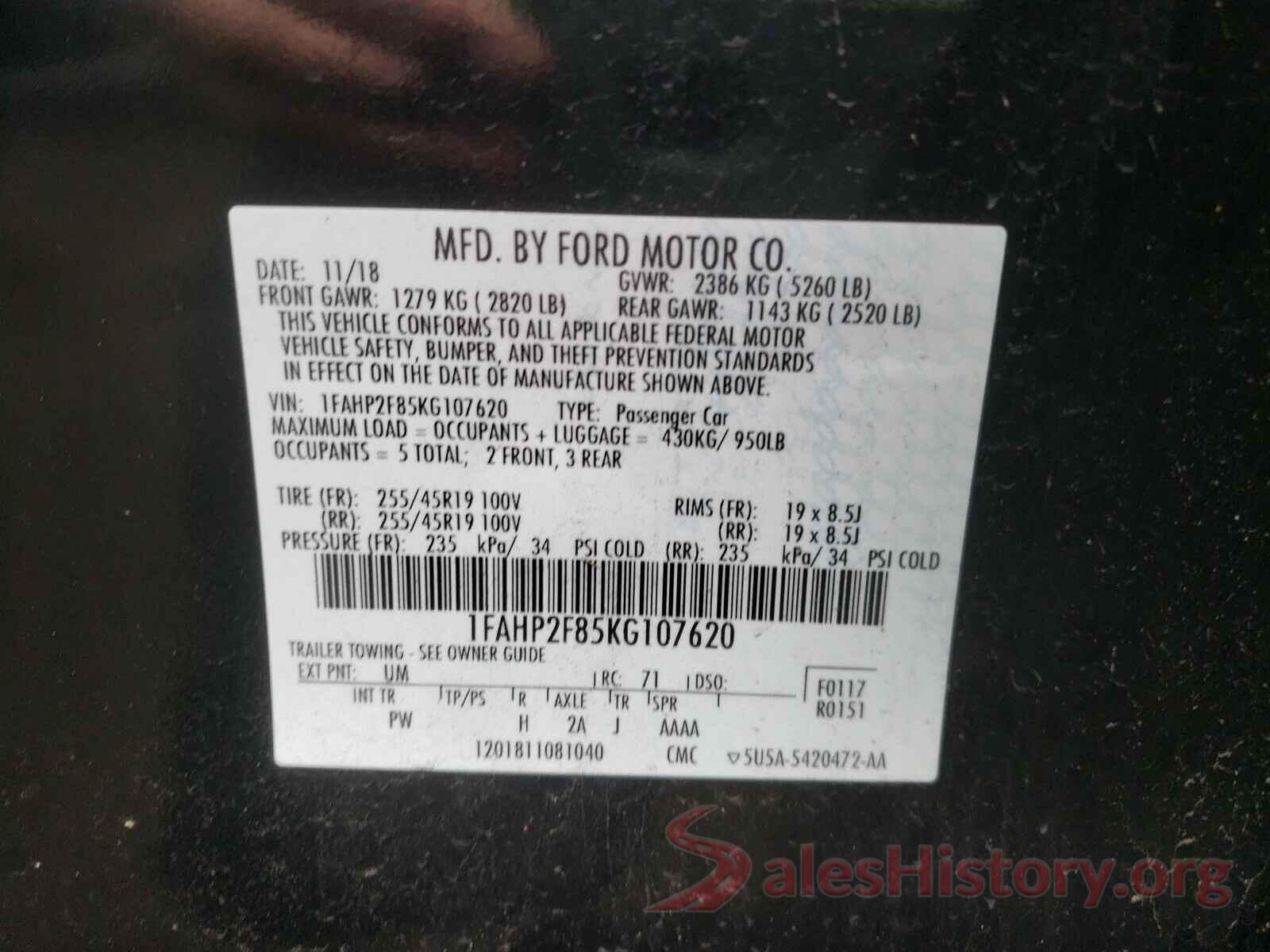 1FAHP2F85KG107620 2019 FORD TAURUS