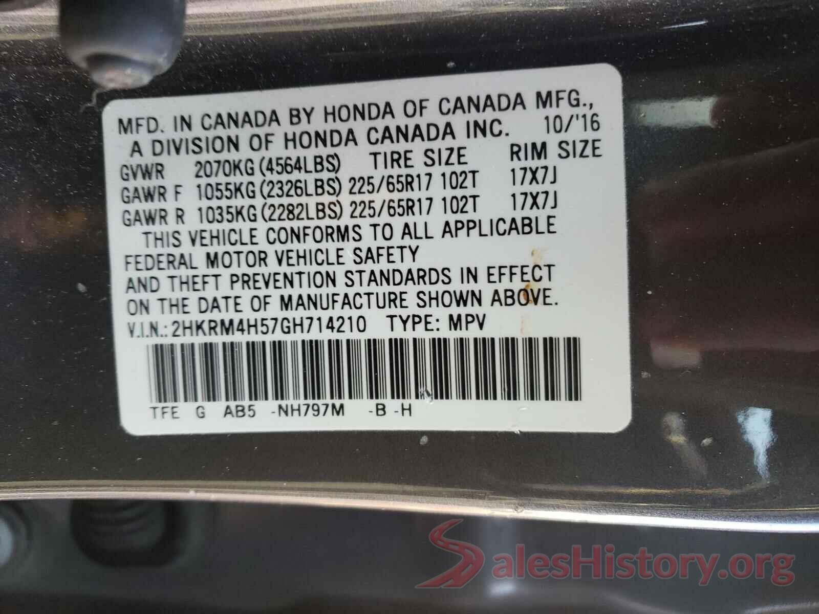 2HKRM4H57GH714210 2016 HONDA CRV