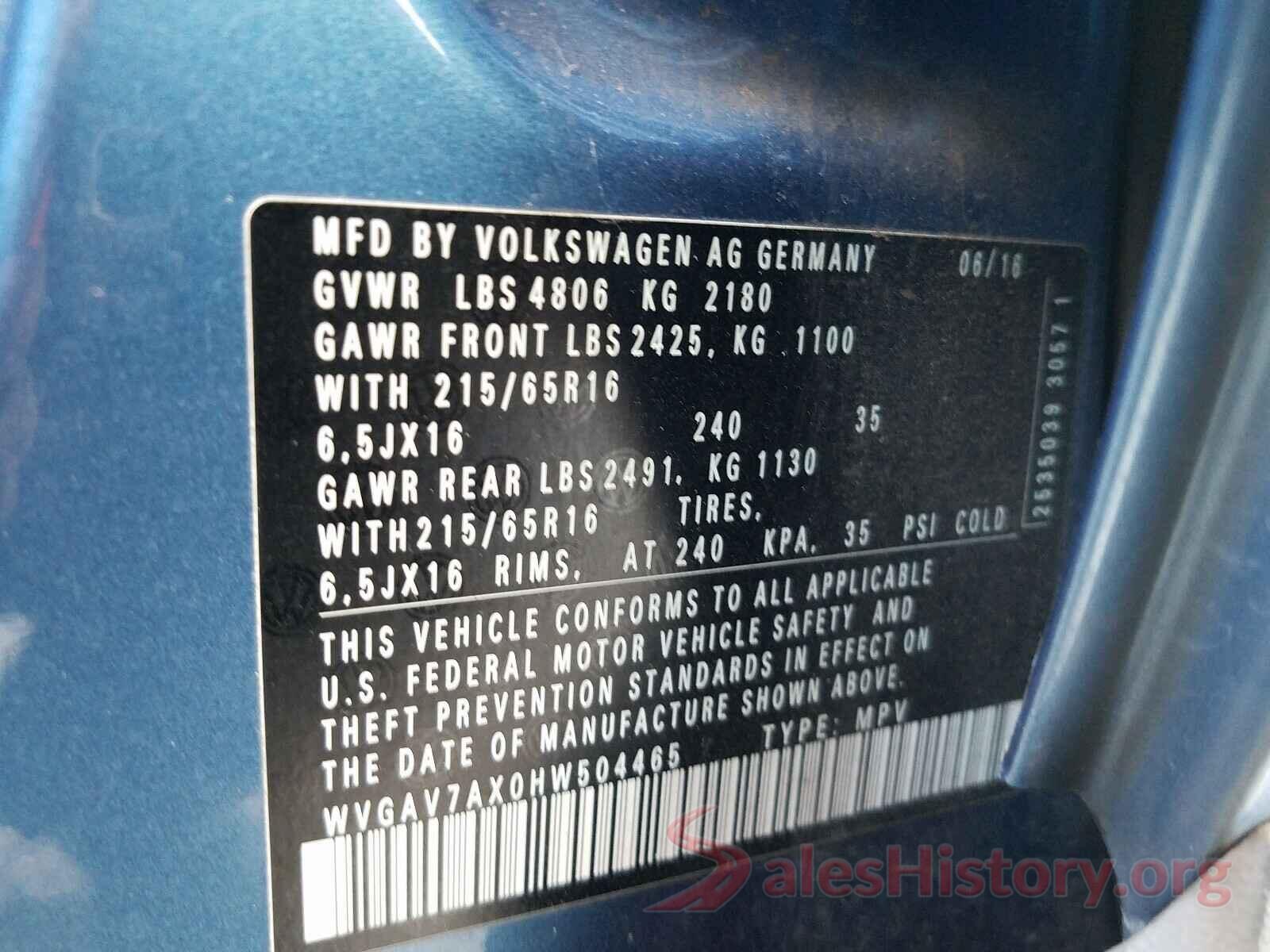 WVGAV7AX0HW504465 2017 VOLKSWAGEN TIGUAN