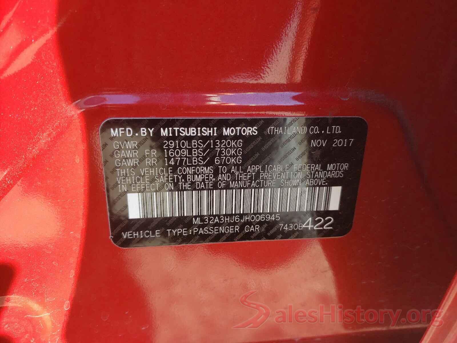 ML32A3HJ6JH006945 2018 MITSUBISHI MIRAGE