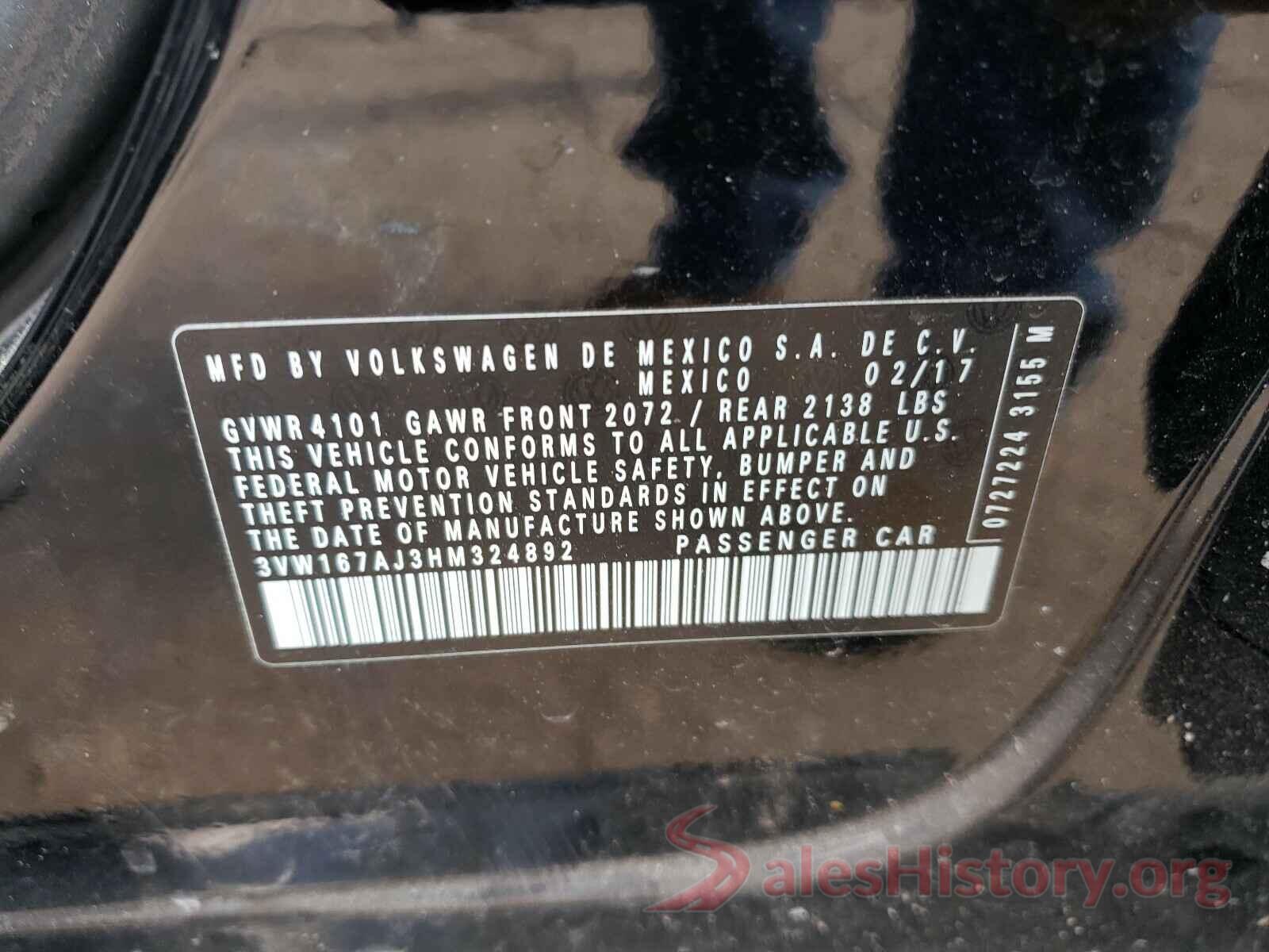 3VW167AJ3HM324892 2017 VOLKSWAGEN JETTA