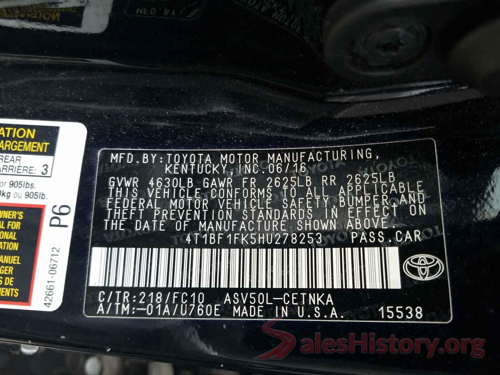 4T1BF1FK5HU278253 2017 TOYOTA CAMRY