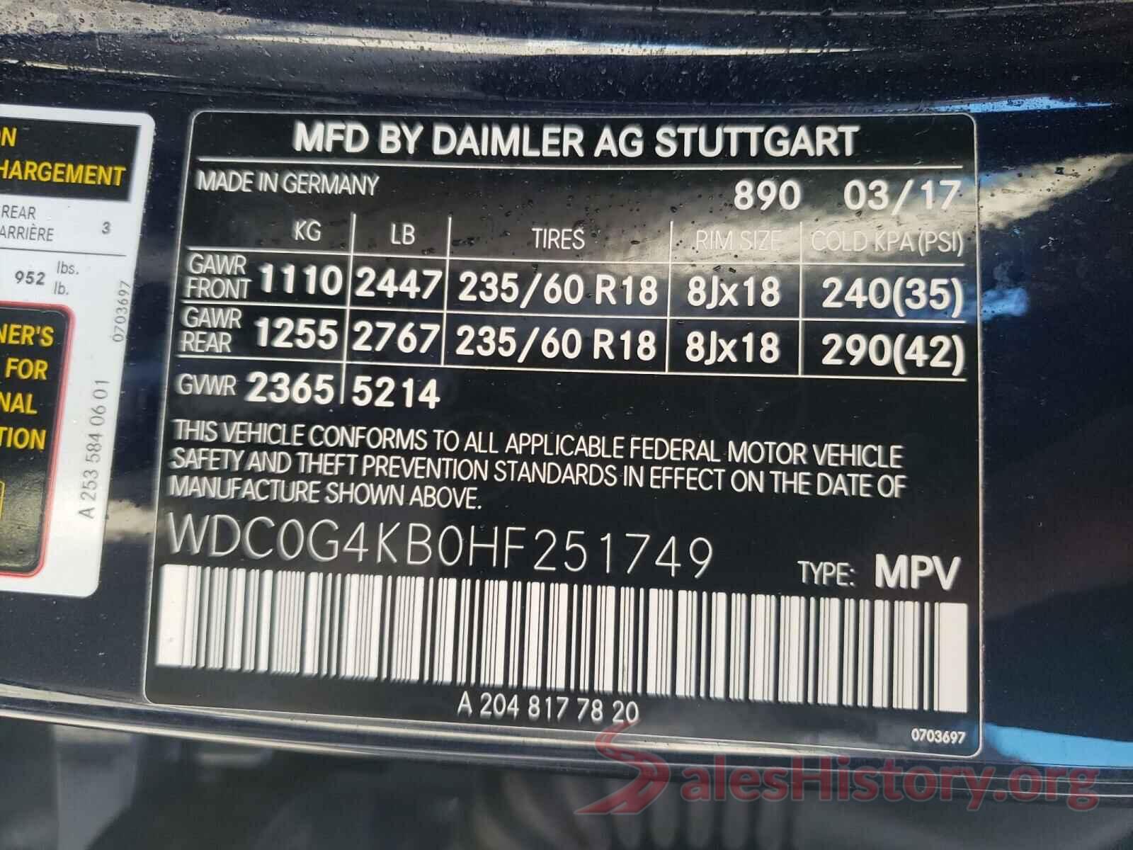 WDC0G4KB0HF251749 2017 MERCEDES-BENZ G CLASS