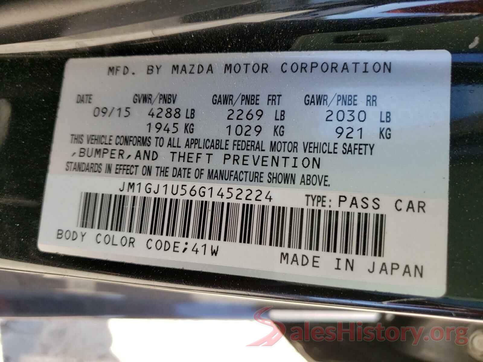 JM1GJ1U56G1452224 2016 MAZDA 6