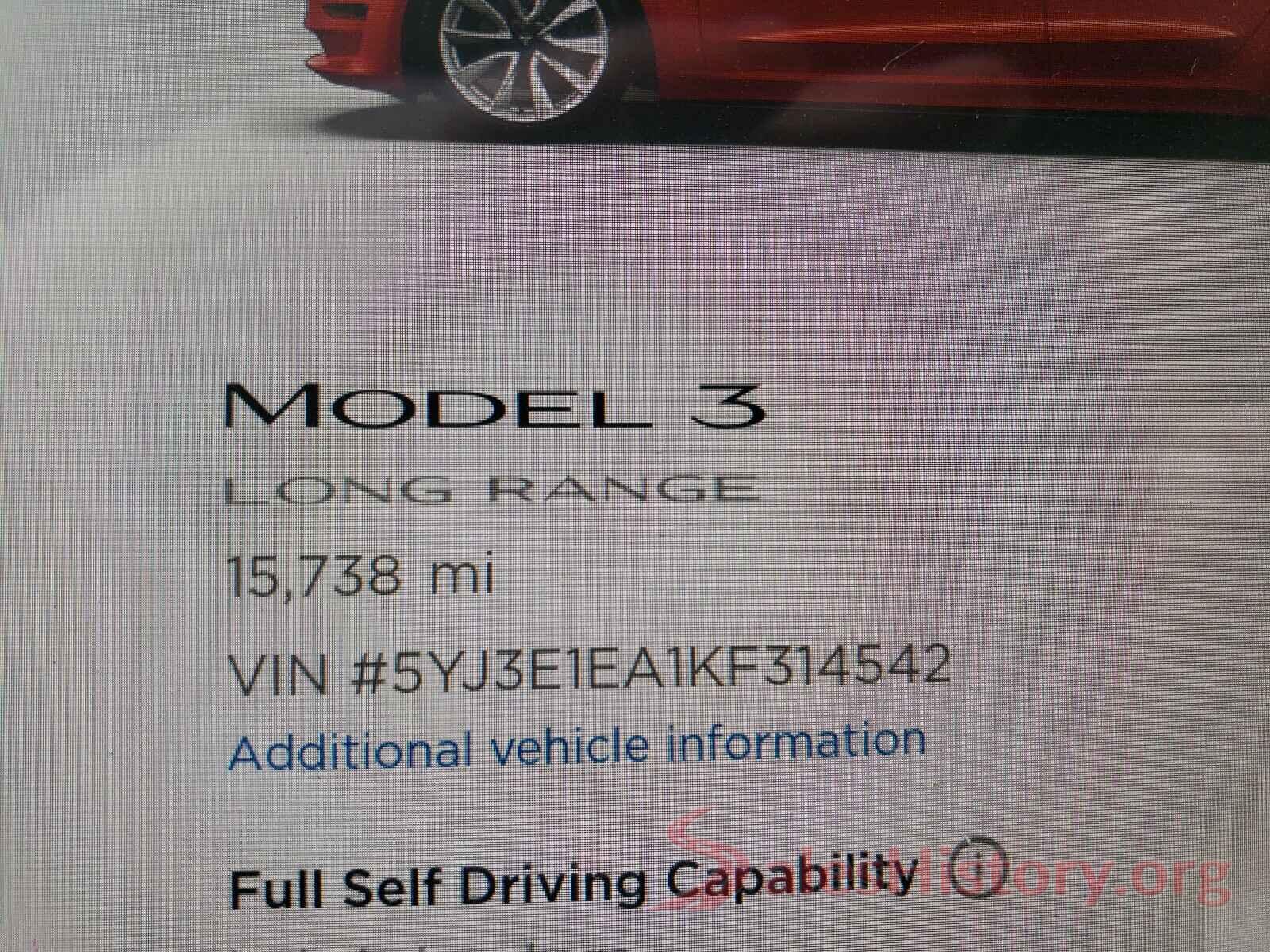 5YJ3E1EA1KF314542 2019 TESLA MODEL 3