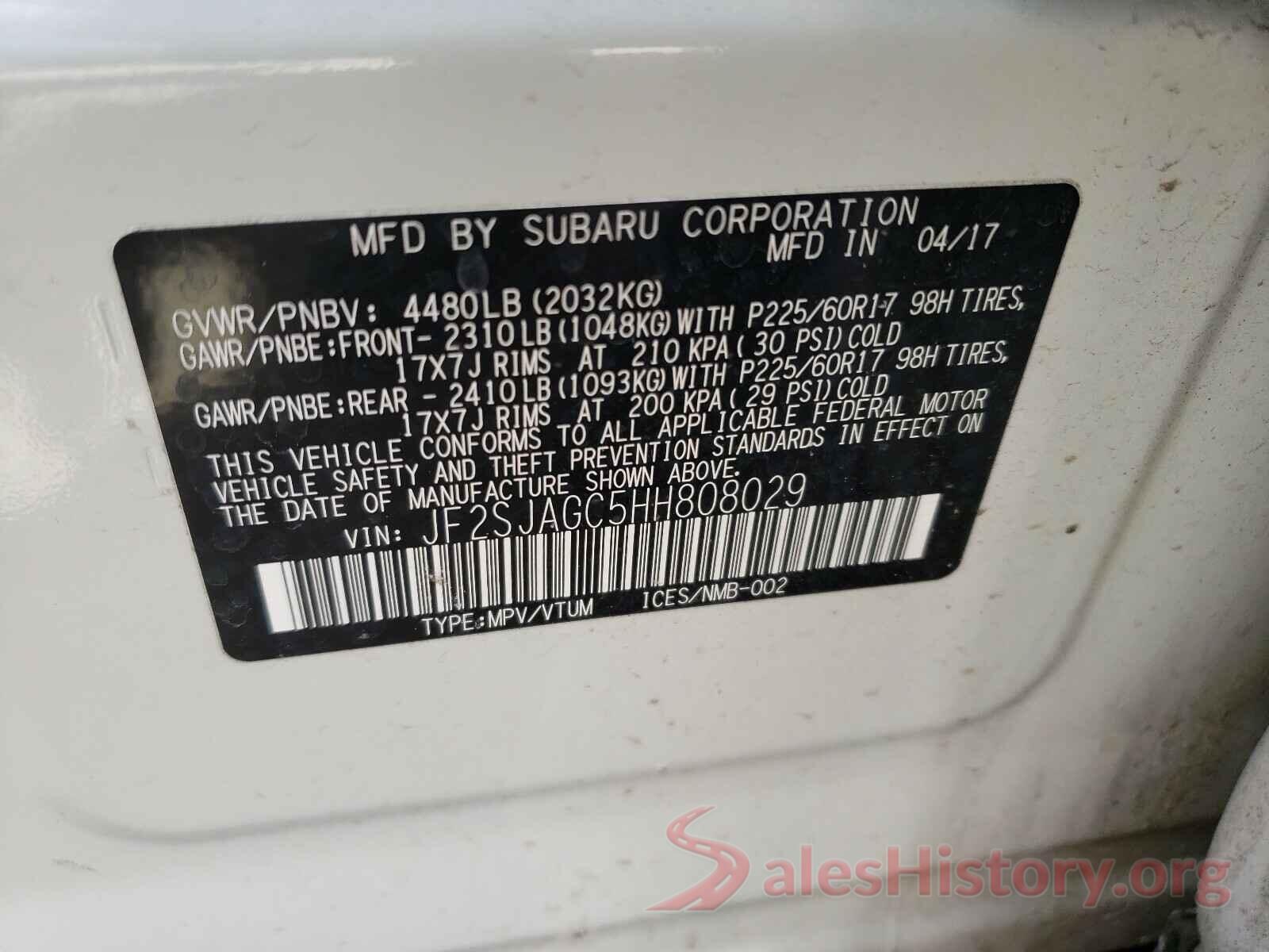 JF2SJAGC5HH808029 2017 SUBARU FORESTER