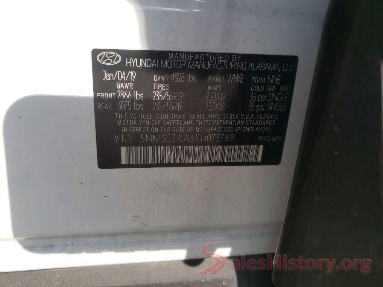 5NMS53AA6KH075789 2019 HYUNDAI SANTA FE