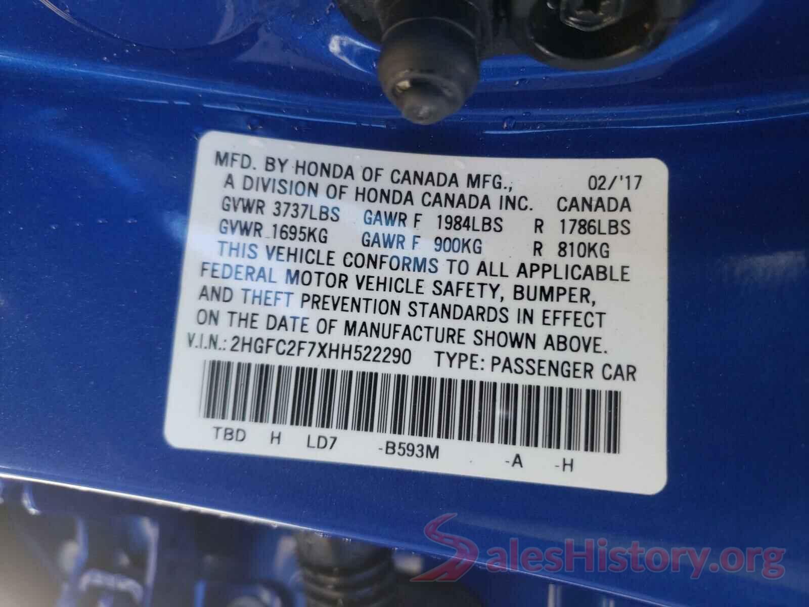 2HGFC2F7XHH522290 2017 HONDA CIVIC