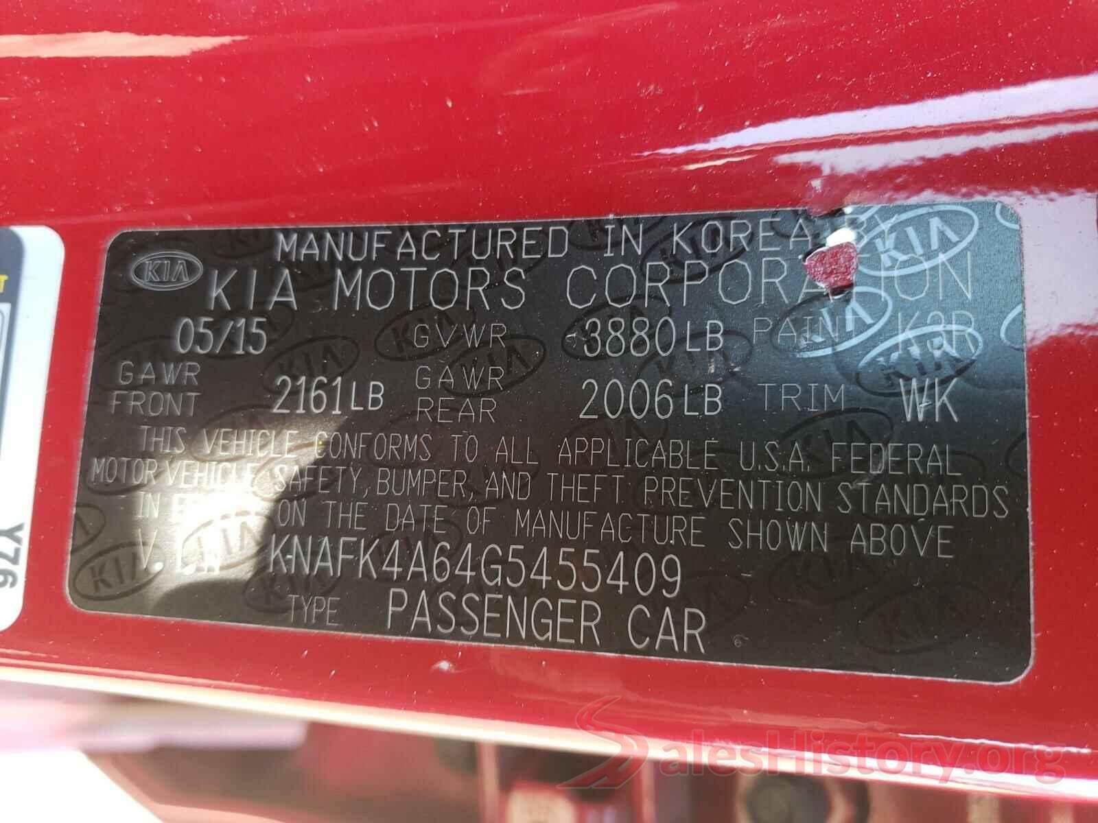 KNAFK4A64G5455409 2016 KIA FORTE