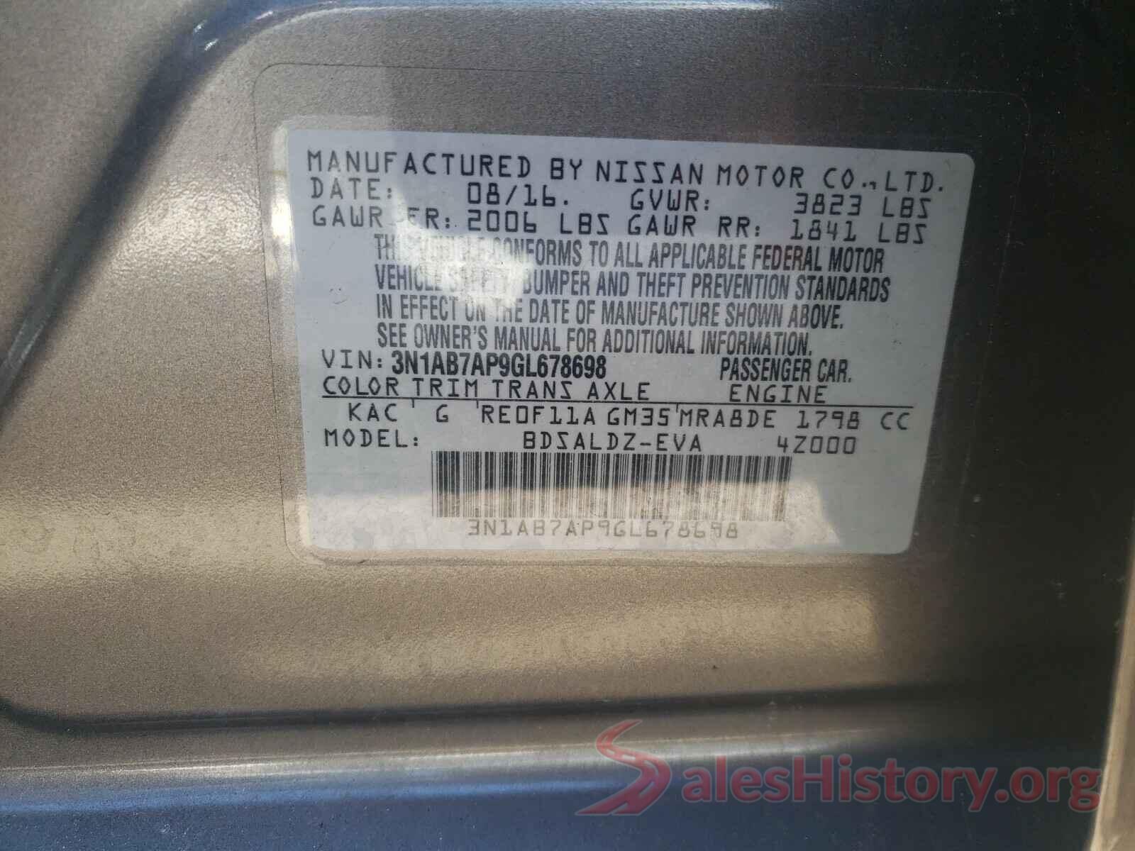 3N1AB7AP9GL678698 2016 NISSAN SENTRA