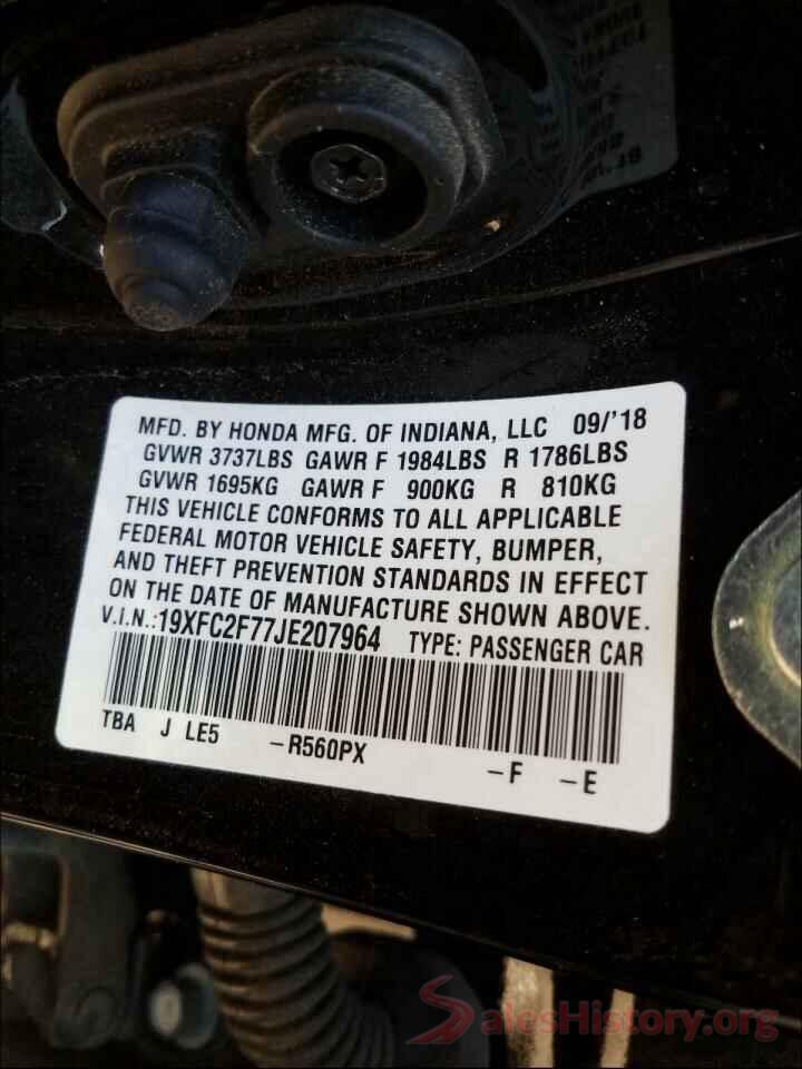 19XFC2F77JE207964 2018 HONDA CIVIC