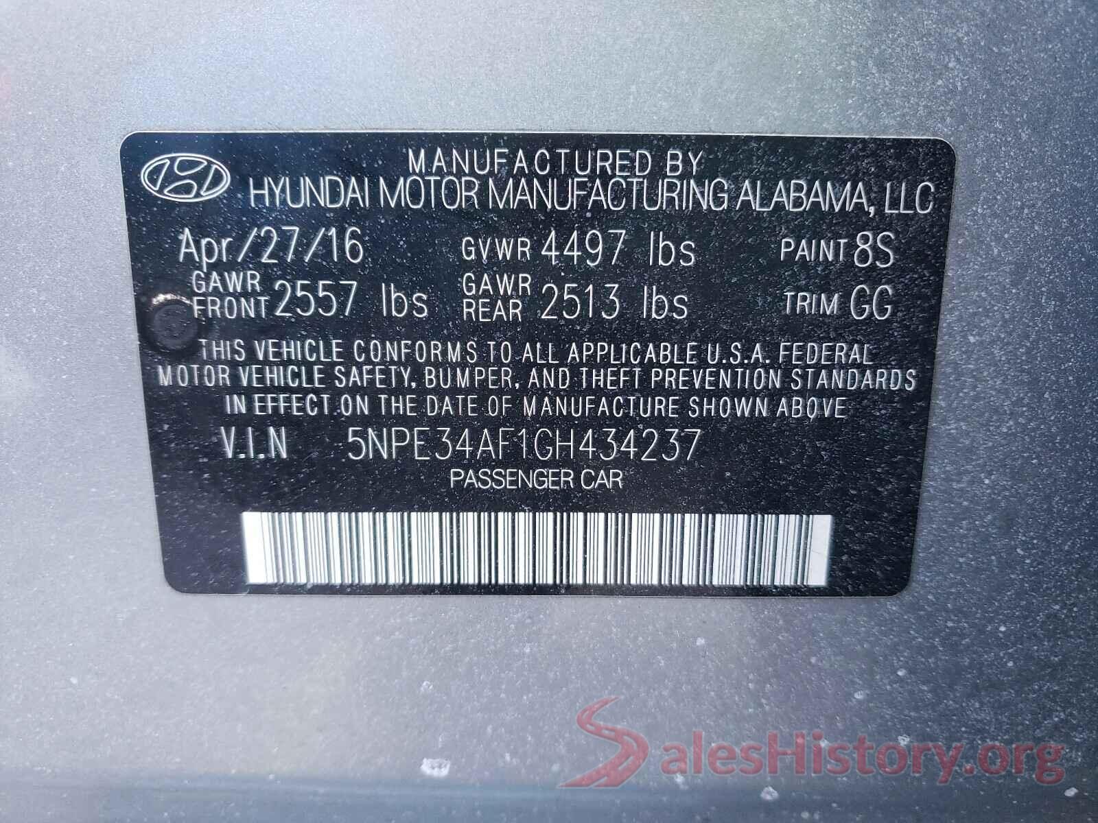 5NPE34AF1GH434237 2016 HYUNDAI SONATA