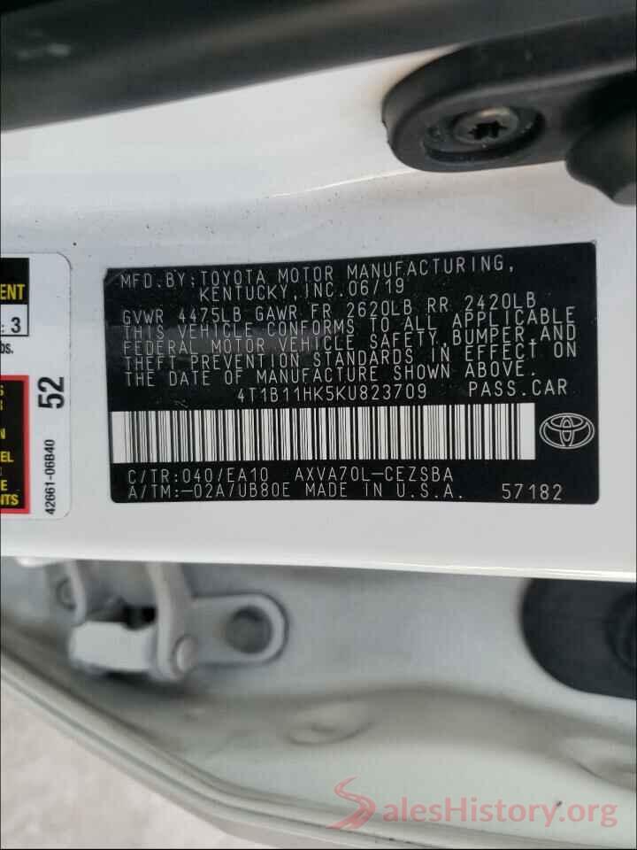 4T1B11HK5KU823709 2019 TOYOTA CAMRY