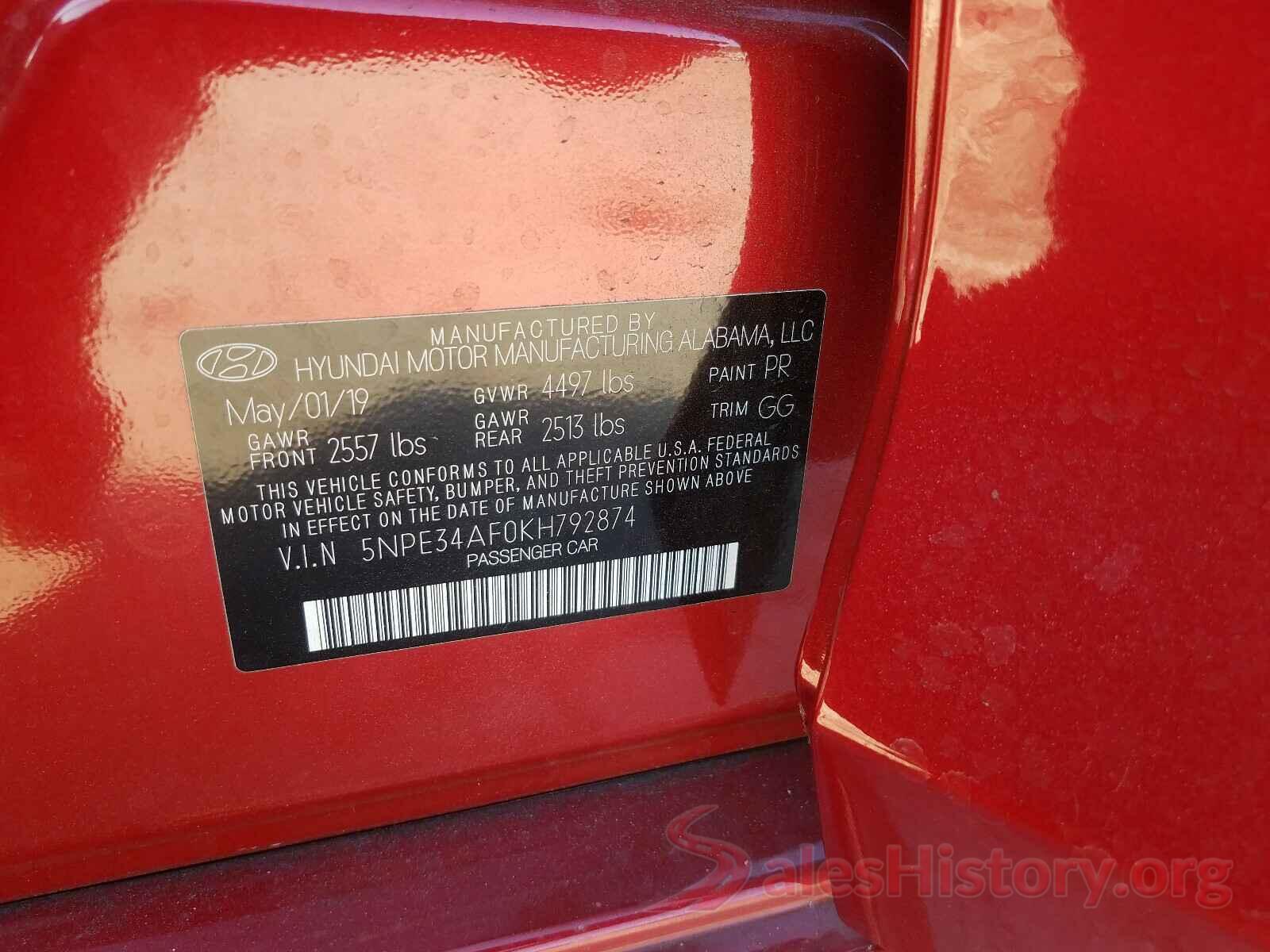 5NPE34AF0KH792874 2019 HYUNDAI SONATA