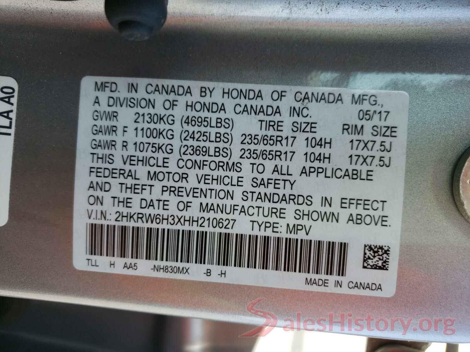 2HKRW6H3XHH210627 2017 HONDA CRV