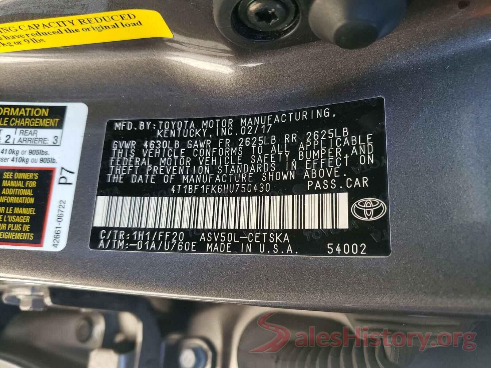 4T1BF1FK6HU750430 2017 TOYOTA CAMRY