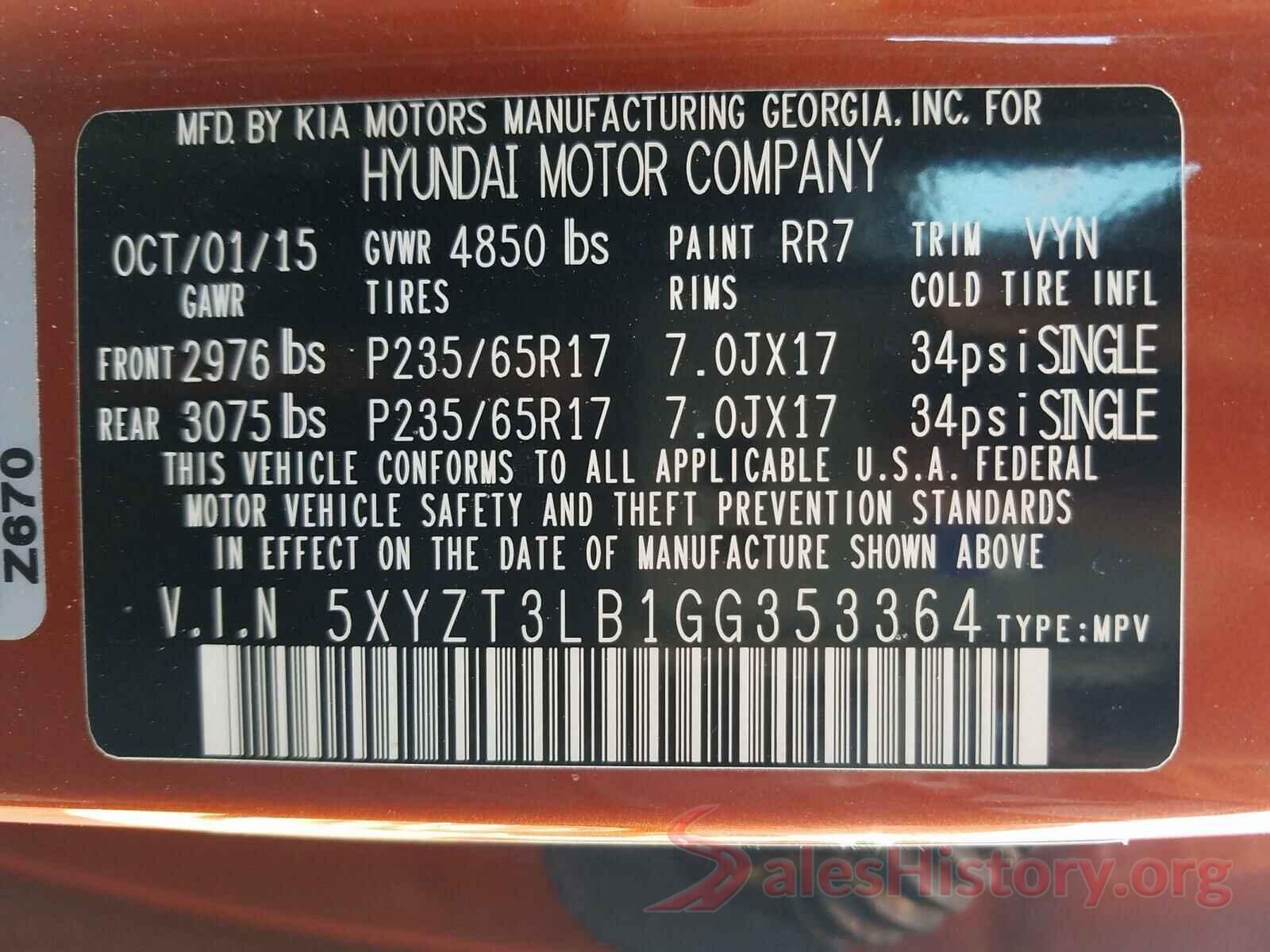 5XYZT3LB1GG353364 2016 HYUNDAI SANTA FE