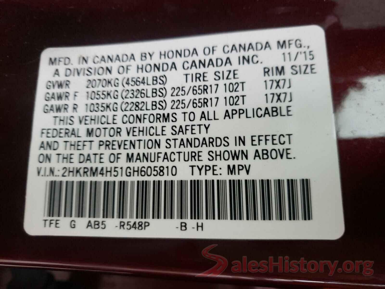 2HKRM4H51GH605810 2016 HONDA CRV