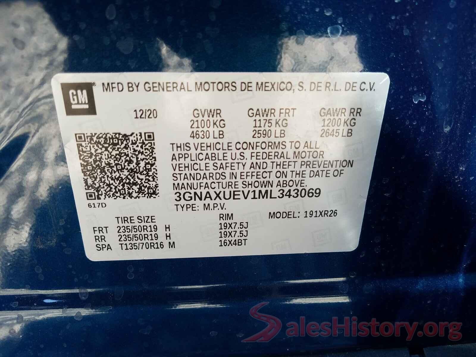 3GNAXUEV1ML343069 2021 CHEVROLET EQUINOX