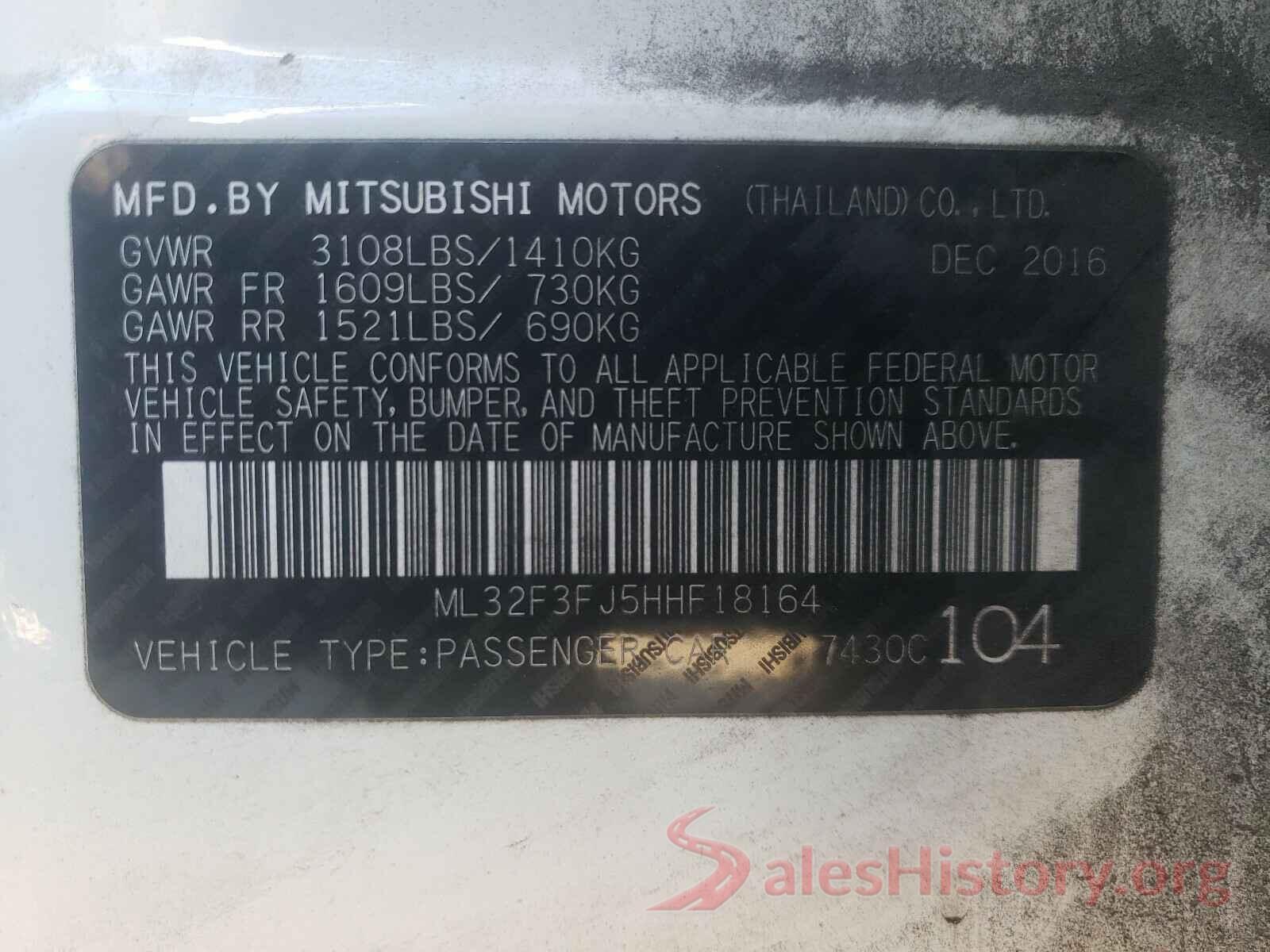 ML32F3FJ5HHF18164 2017 MITSUBISHI MIRAGE