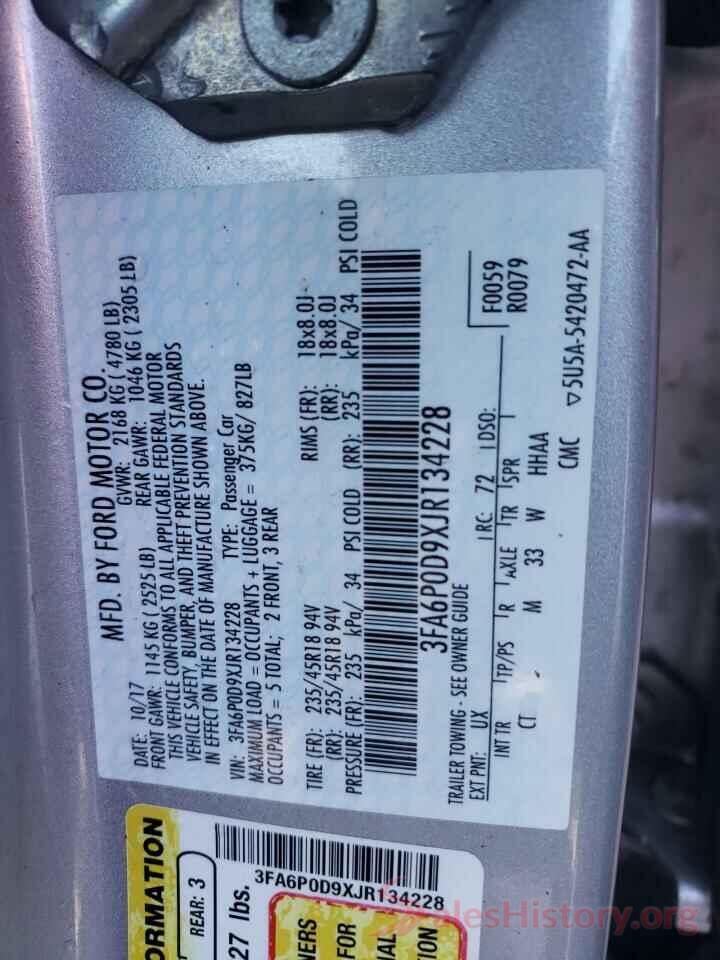 3FA6P0D9XJR134228 2018 FORD FUSION