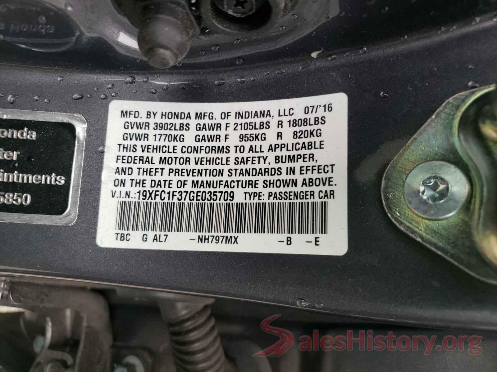 19XFC1F37GE035709 2016 HONDA CIVIC