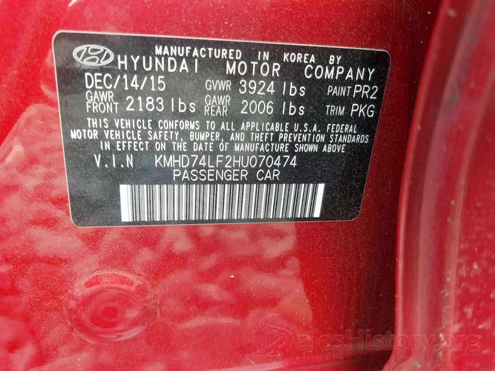 KMHD74LF2HU070474 2017 HYUNDAI ELANTRA