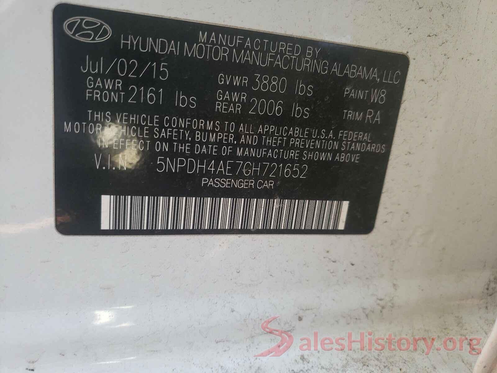 5NPDH4AE7GH721652 2016 HYUNDAI ELANTRA