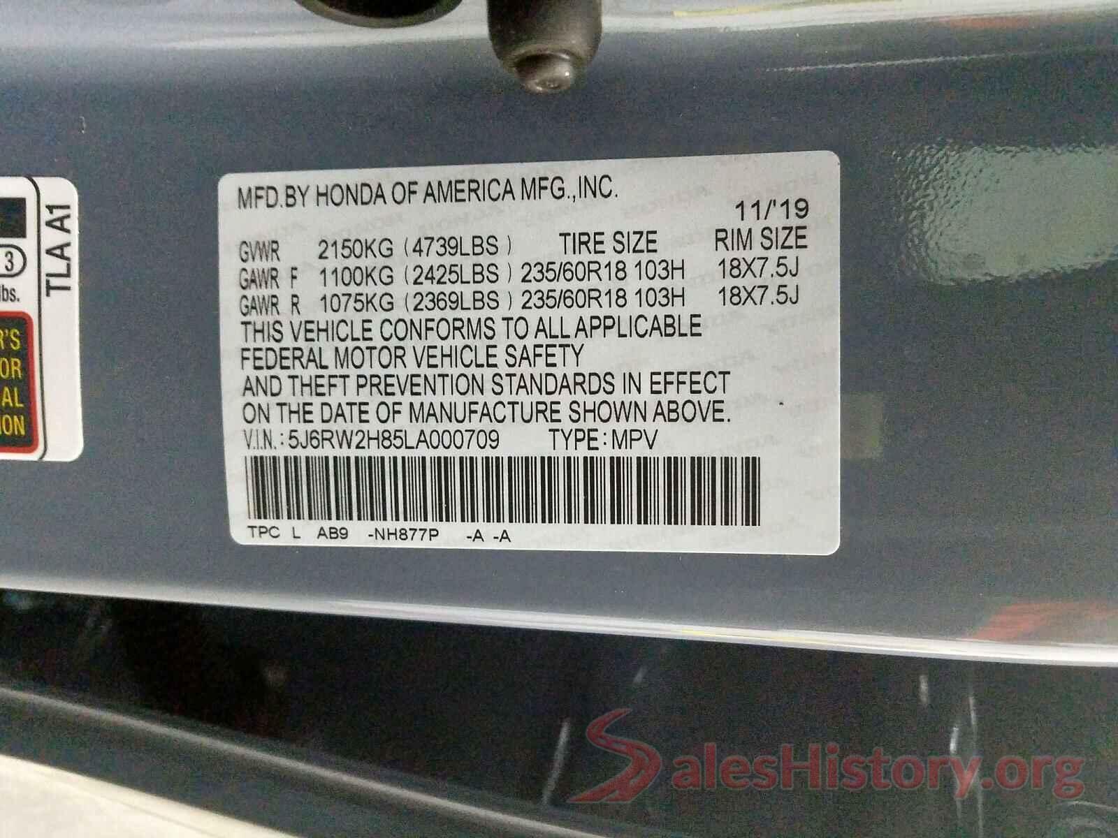 5J6RW2H85LA000709 2020 HONDA CRV