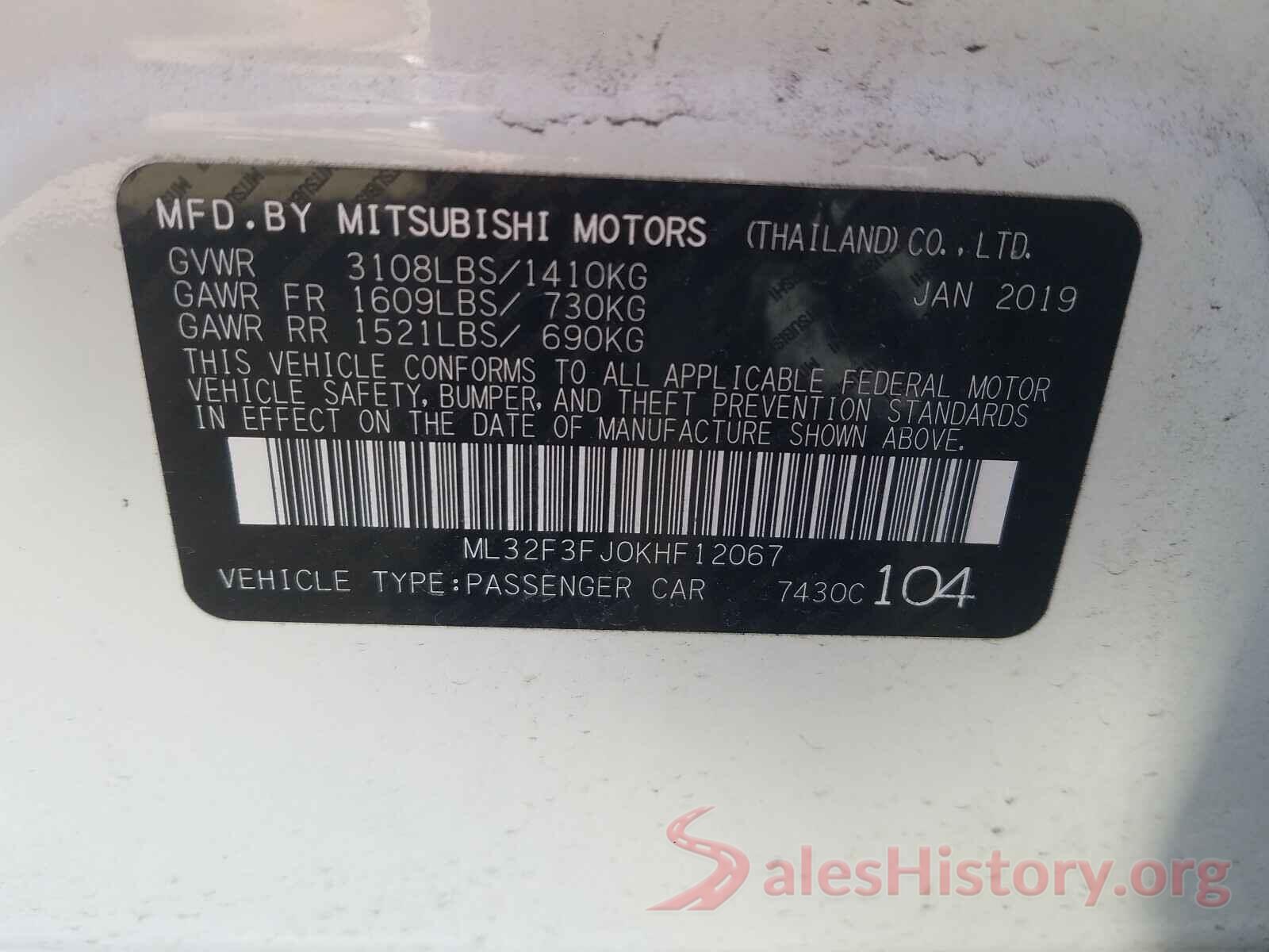 ML32F3FJ0KHF12067 2019 MITSUBISHI MIRAGE