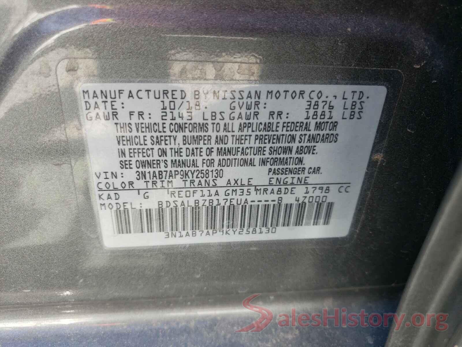 3N1AB7AP9KY258130 2019 NISSAN SENTRA