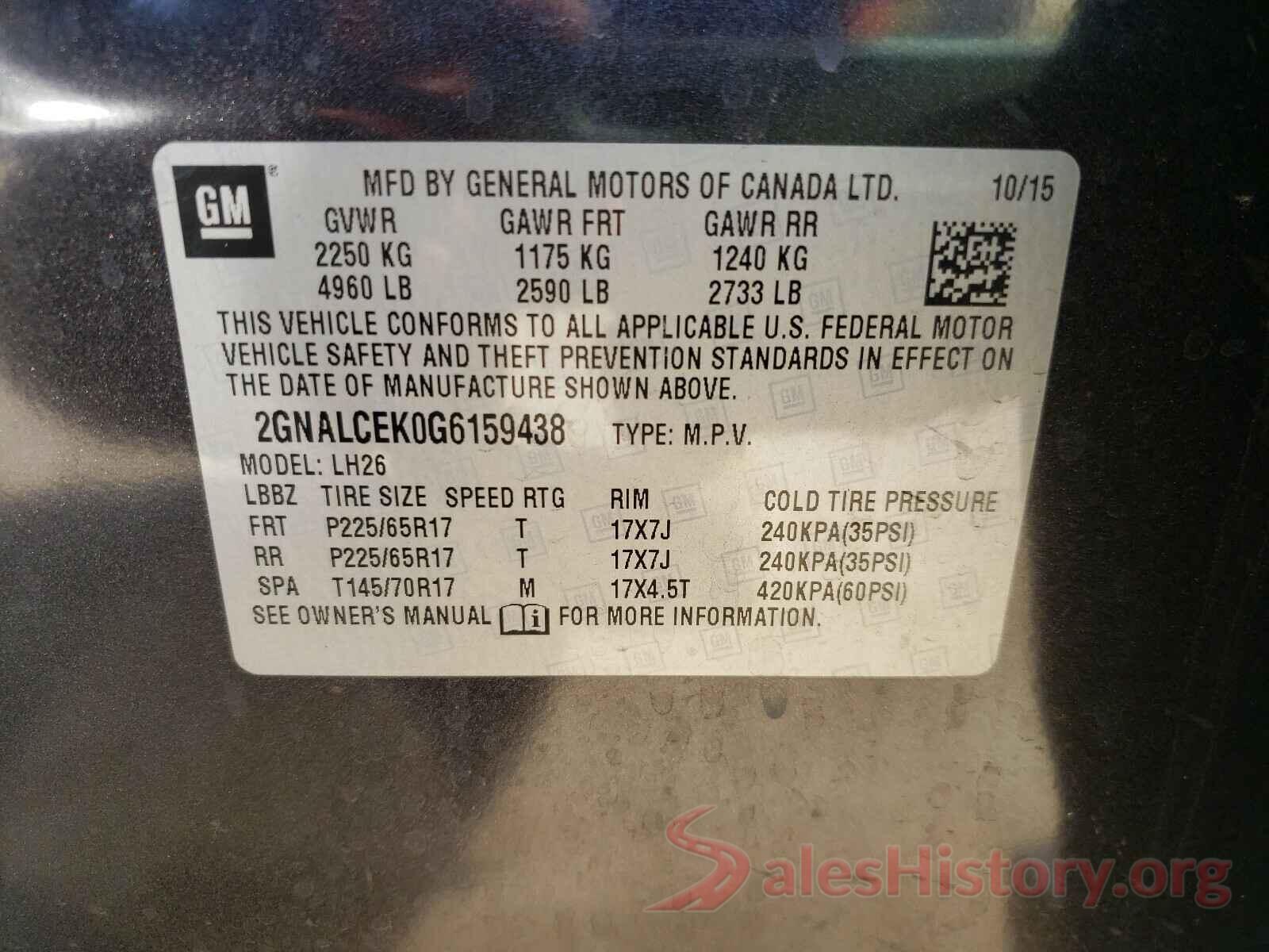 2GNALCEK0G6159438 2016 CHEVROLET EQUINOX