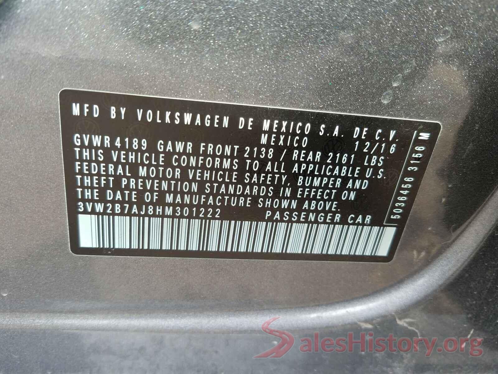 3VW2B7AJ8HM301222 2017 VOLKSWAGEN JETTA