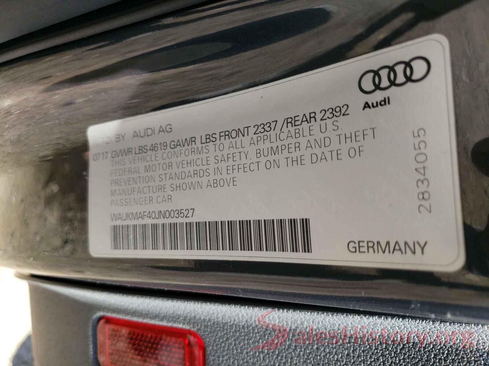 WAUKMAF40JN003527 2018 AUDI A4