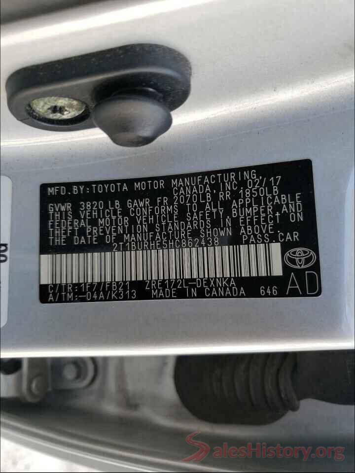 2T1BURHE5HC862438 2017 TOYOTA COROLLA