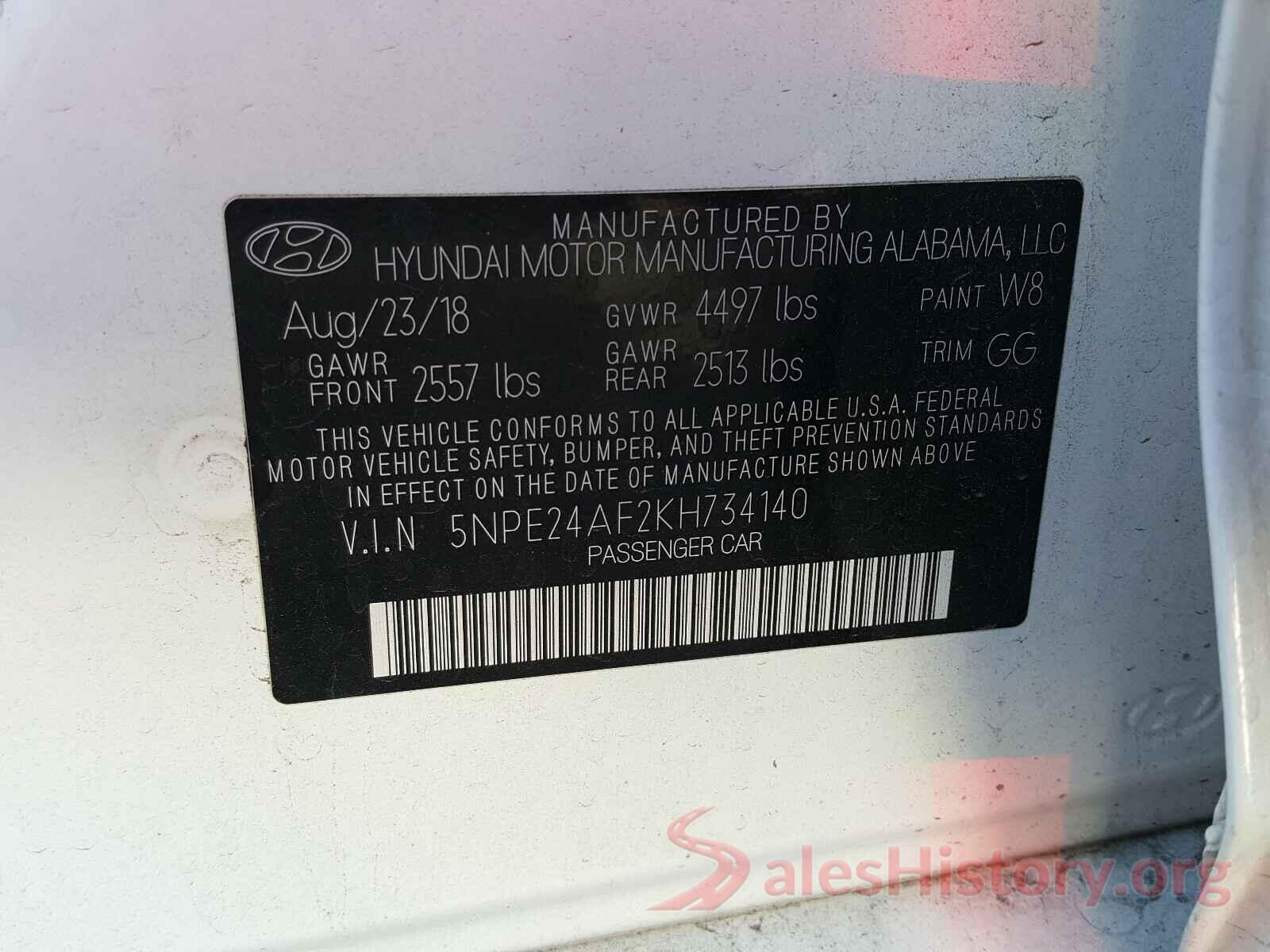 5NPE24AF2KH734140 2019 HYUNDAI SONATA