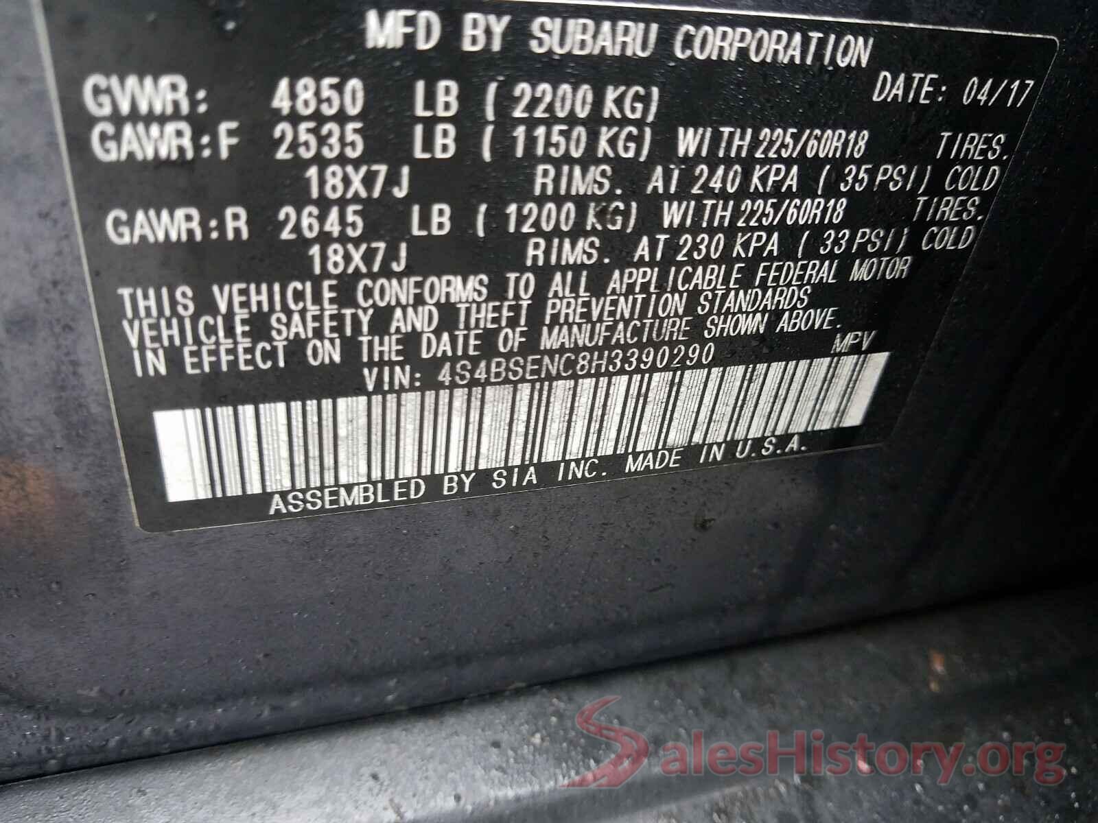 4S4BSENC8H3390290 2017 SUBARU OUTBACK