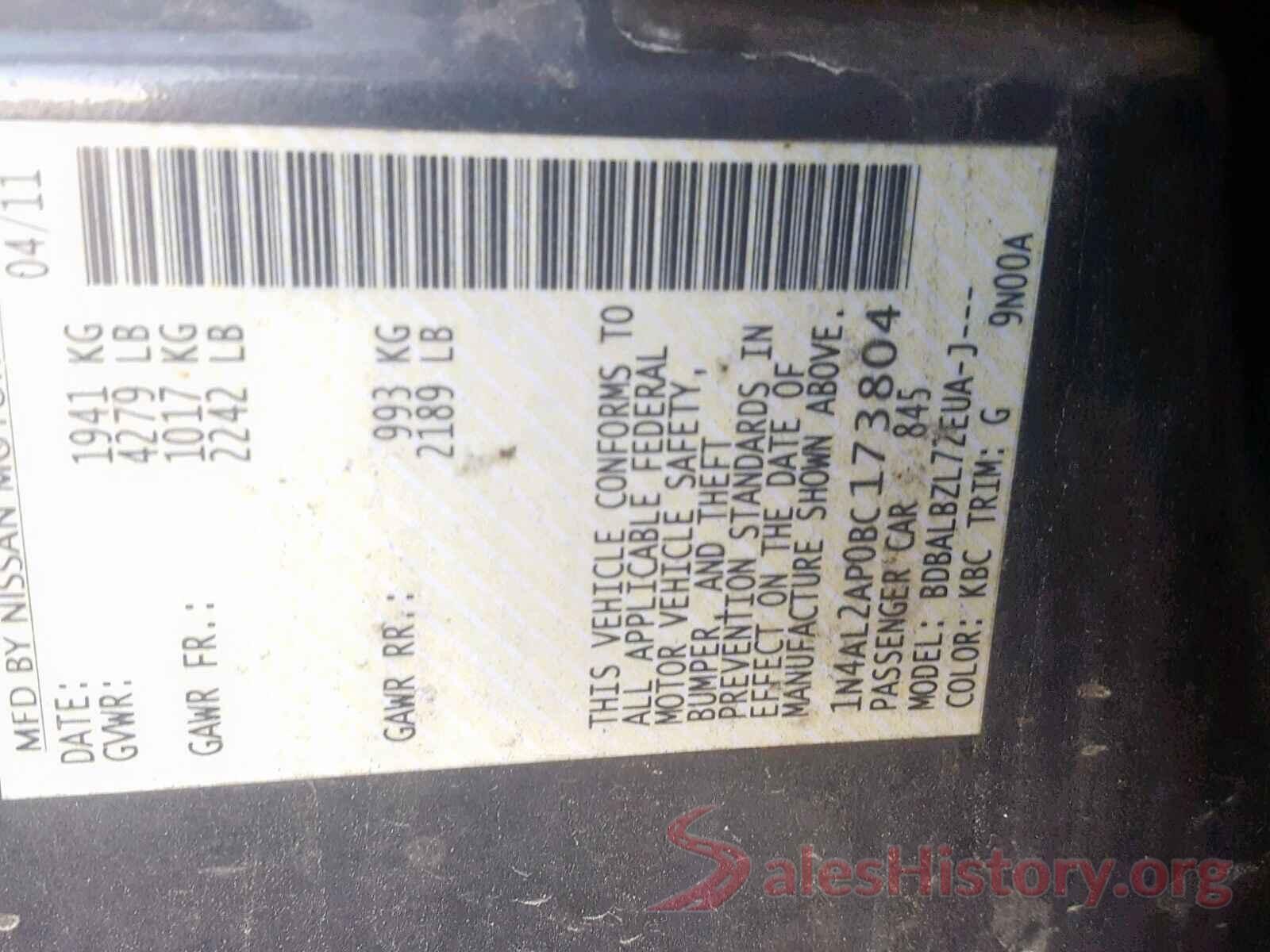 1N4AL2AP0BC173804 2011 NISSAN ALTIMA