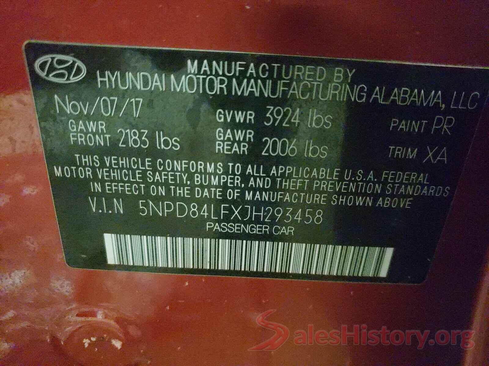 5NPD84LFXJH293458 2018 HYUNDAI ELANTRA