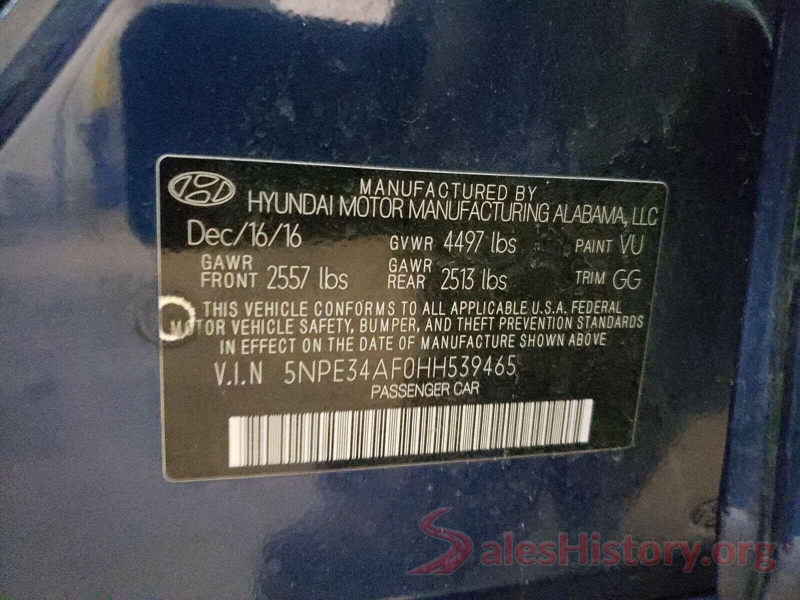 5NPE34AF0HH539465 2017 HYUNDAI SONATA