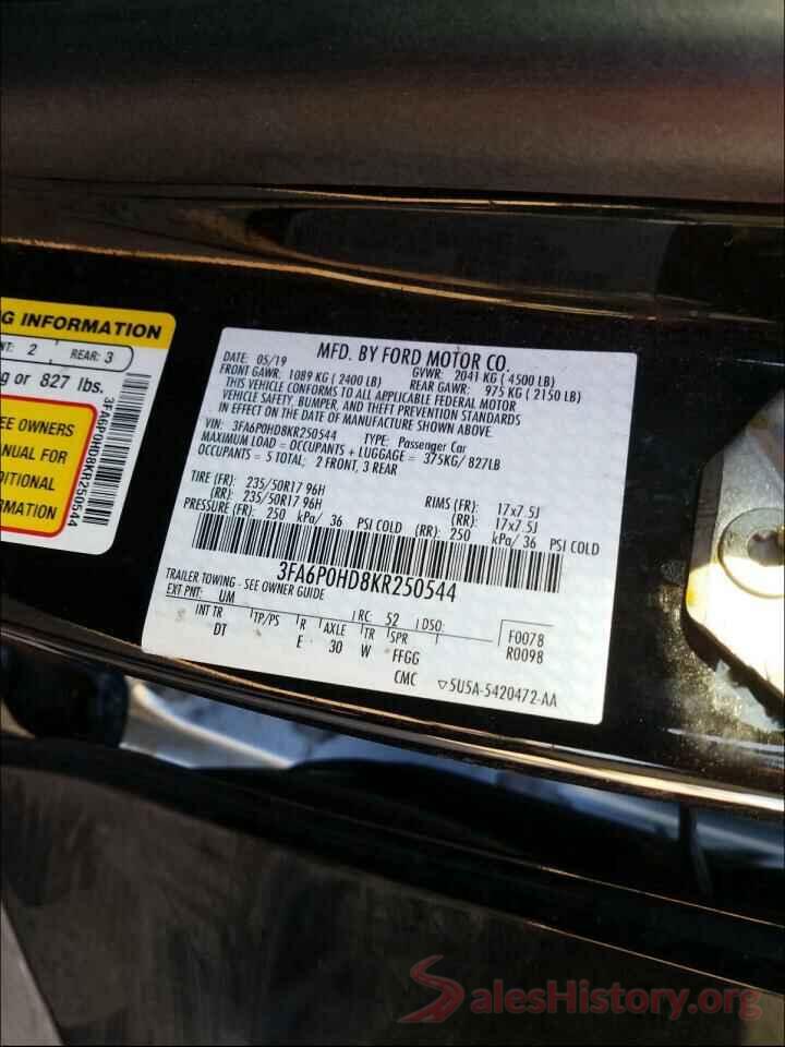 3FA6P0HD8KR250544 2019 FORD FUSION