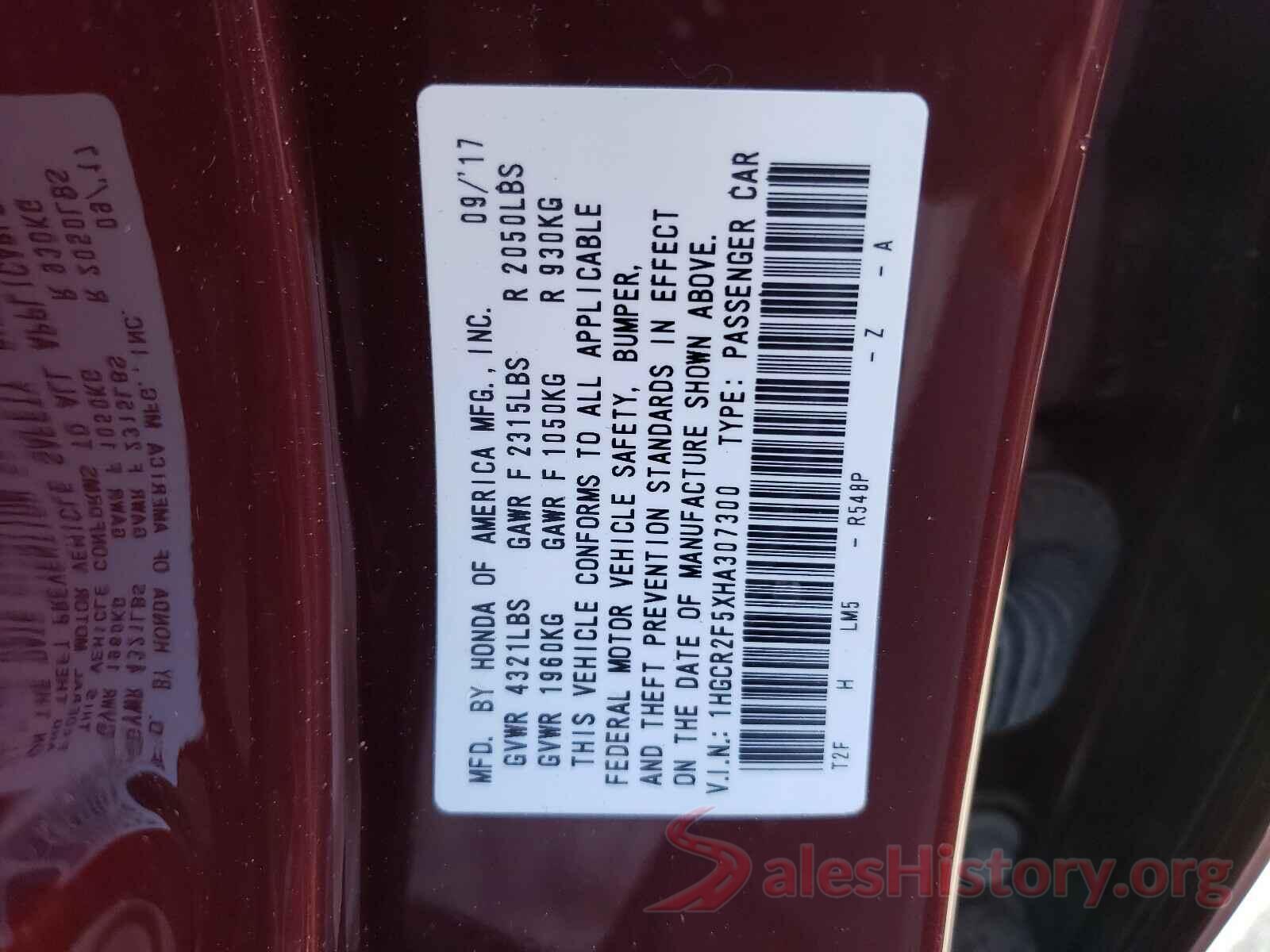 1HGCR2F5XHA307300 2017 HONDA ACCORD